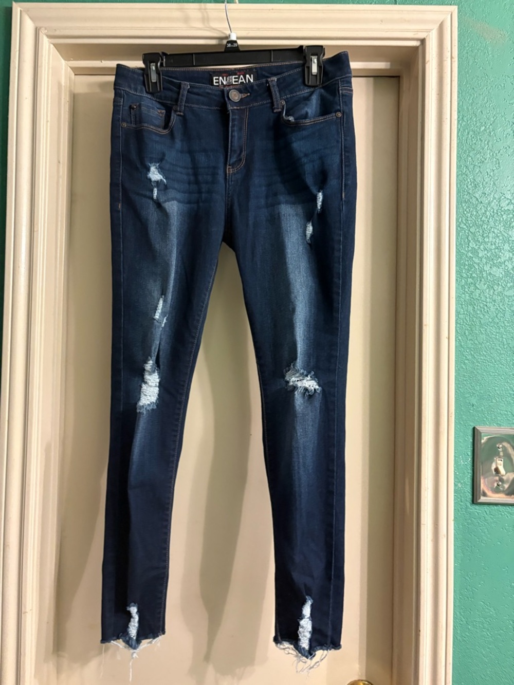 ENJEAN Dark Blue Distressed Skinny Jeans